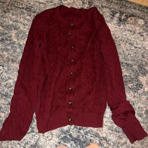Burgundy Cable Knit Cardigan